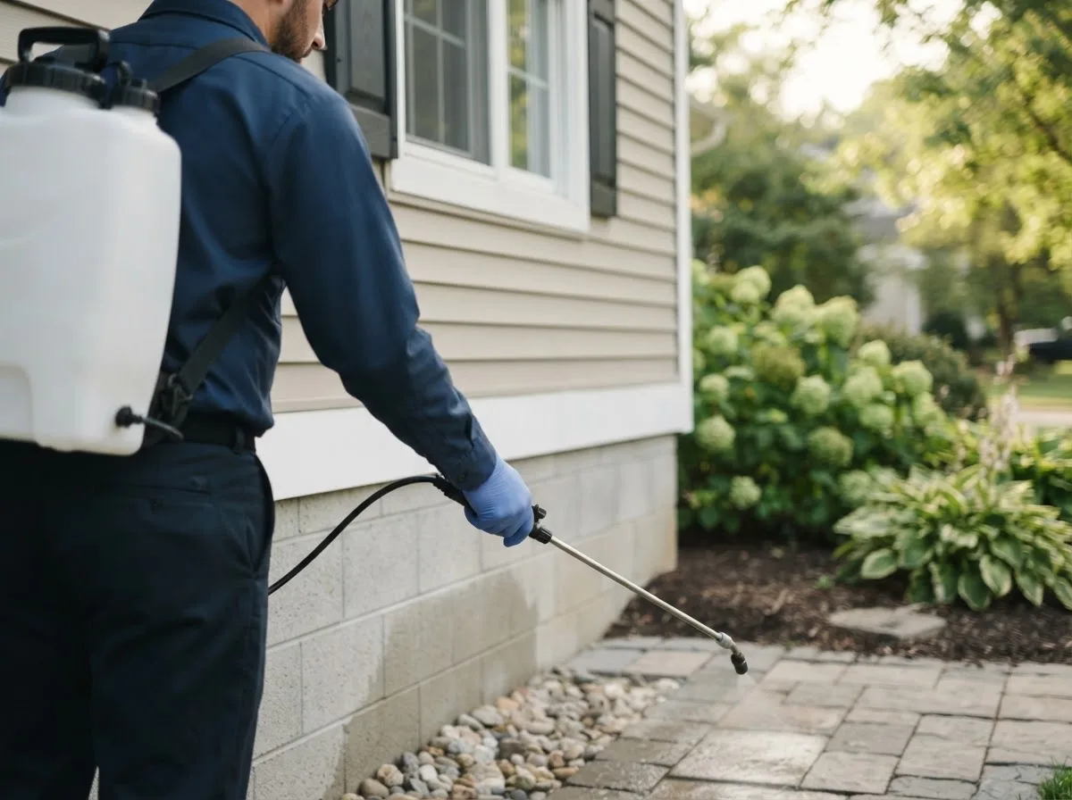 Pest control technician inspecting a home in New River, VA